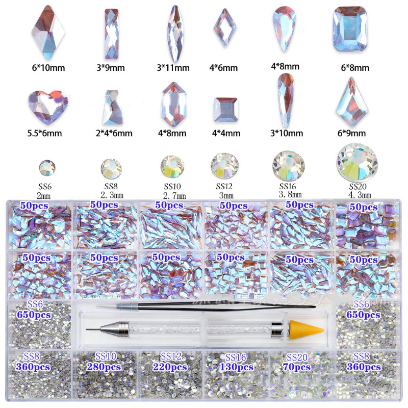 Bộ Đá Pha Lê AB Nhiều Hình Dạng Đính Móng Tay YOUYO