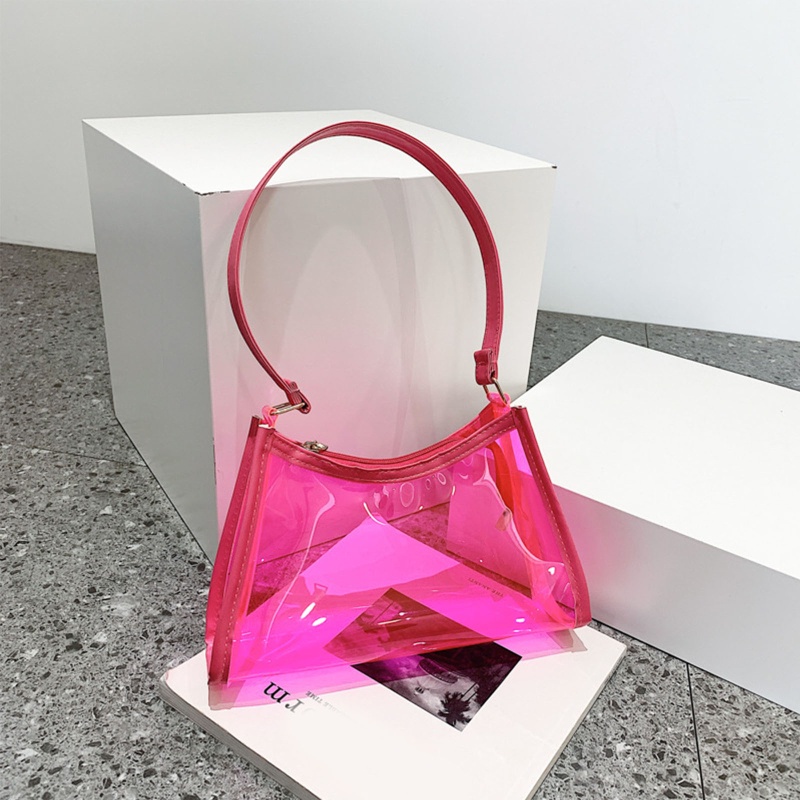 Túi Đeo Vai Trong Suốt Màu Kẹo Ngọt Có Khóa Kéo Thời Trang Đường Phố