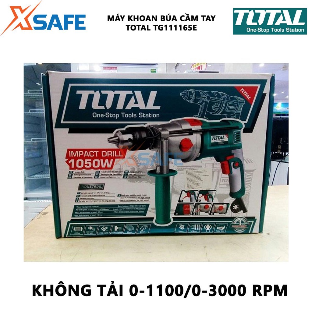 Máy khoan búa Total TG111165E | Máy khoan động lực cầm tay Nguồn vào: 1050W dùng để khoan lỗ sâu trên bê tông và các vật