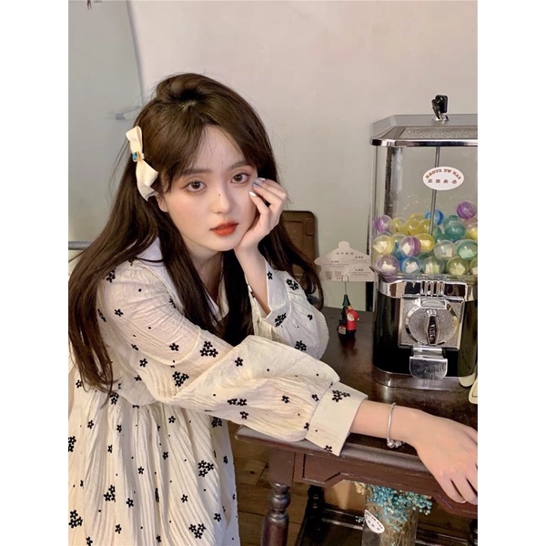 Váy hoa nhí vintage dáng dài tiểu thư, Đầm babydoll 2 lớp cổ sen buộc nơ bánh bèo Maitrangshop92 – (TTA81)