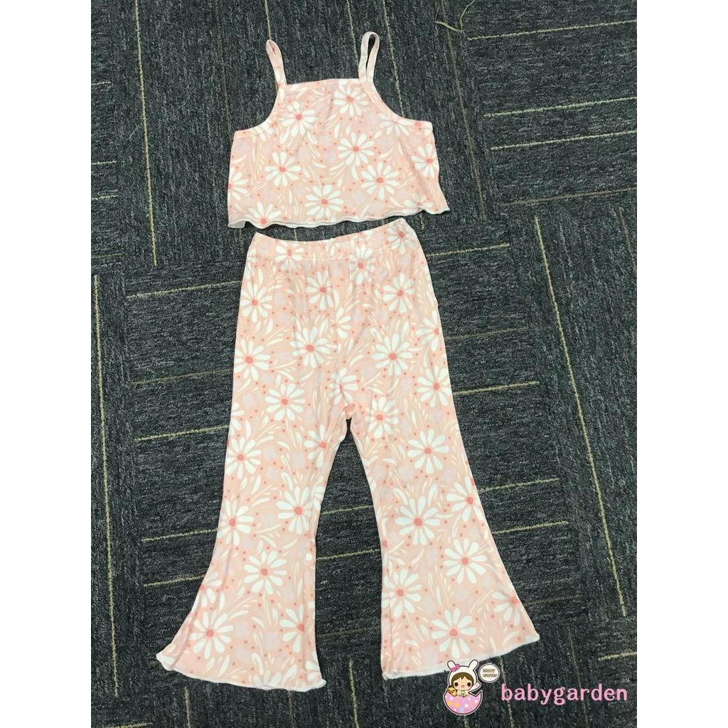 Set áo 2 dây + quần dài ống loe họa tiết da báo/hoa dành cho bé gái