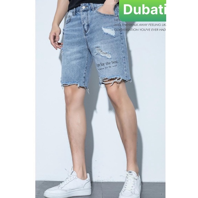 QUẦN SHORT SỌT JEAN NAM, QUẦN JEAN LỬNG CHẤT BÒ XANH CHỮ THÊU SÀNH ĐIỆU HOT TREND- DB 2009- DUBATI FASHION