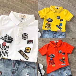 Áo cổ trụ bé trai in chữ còn đỏ size 3