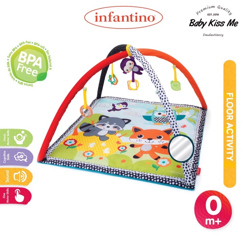 Thảm Nhạc kèm đồ chơi kích thích giác quan, vận động cho bé Infantino - Safari Activity Gym &amp; Play Mat