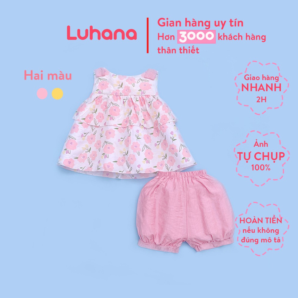 Bộ quần áo bé gái mùa hè chất đũi mềm thấm hút tốt, đồ bộ bé gái từ 1 tuổi đên 5 tuổi Luhana
