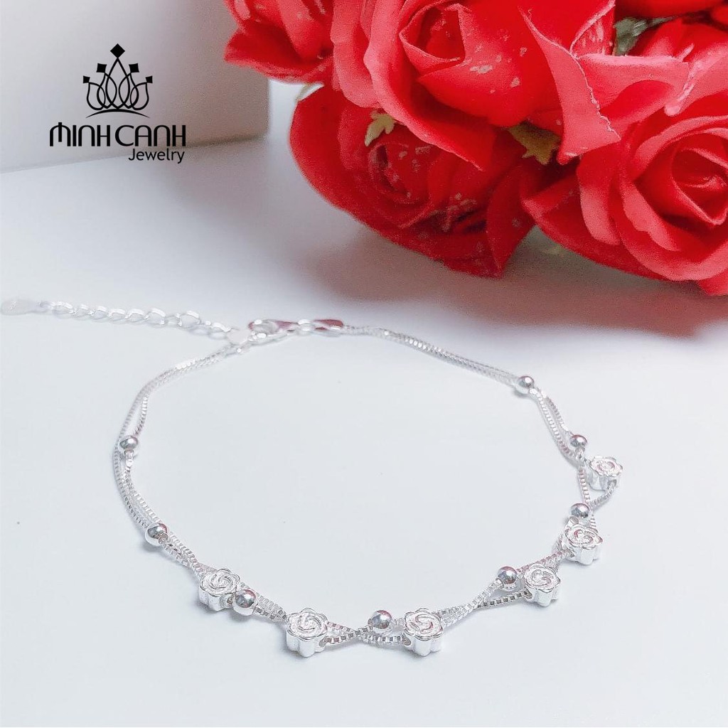 Lắc Chân Hoa Hồng Dây Kép Bạc 925 - Minh Canh Jewelry