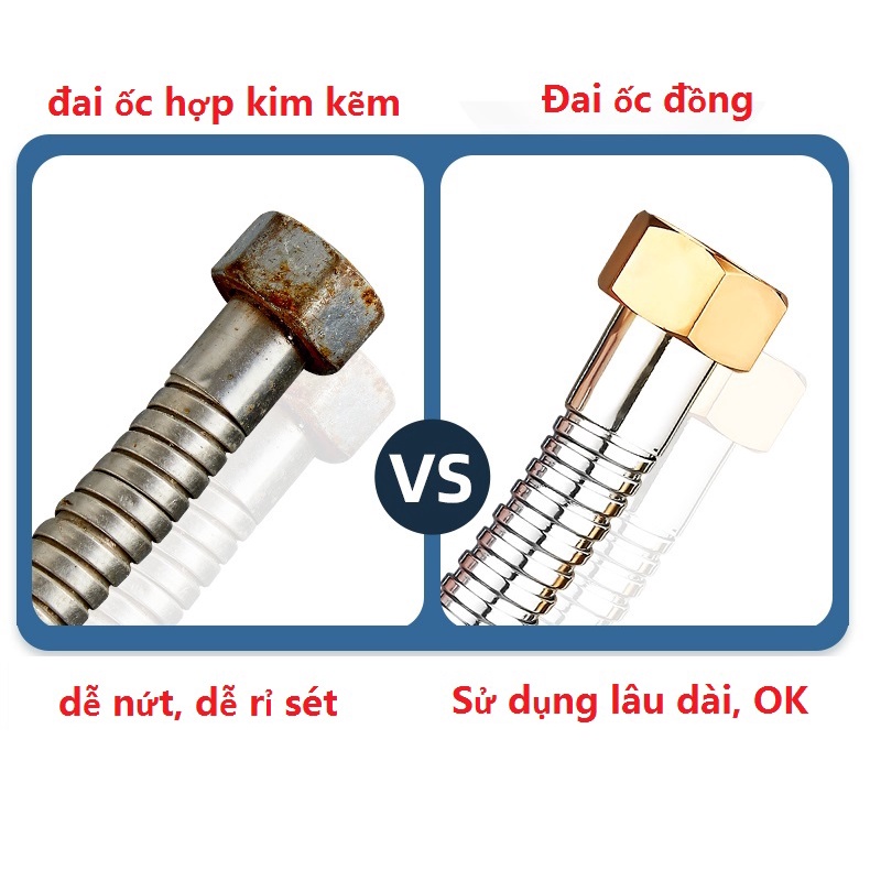 DÂY VÒI SEN INOX cao cấp 1.5M, dây sen inox ốc đồng hàng đẹp