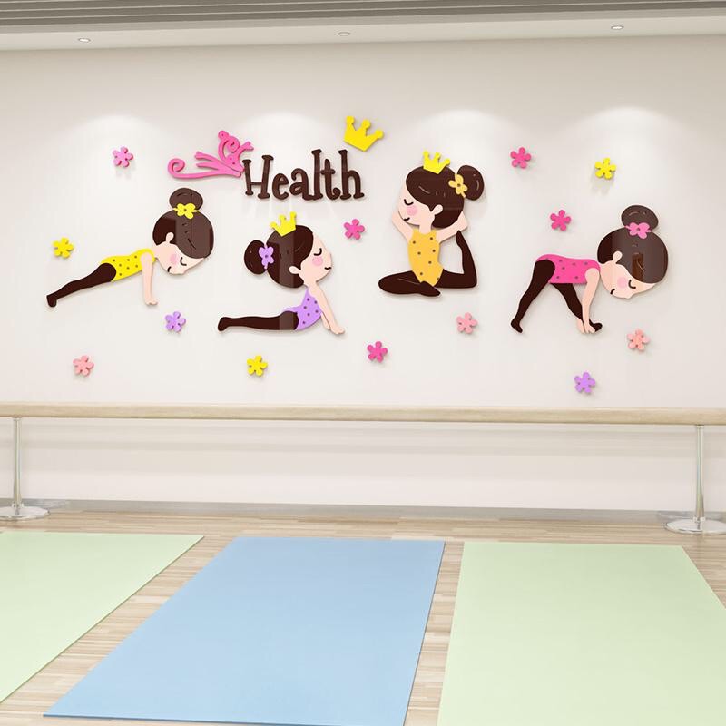 Tranh mica dán nổi yoga chữ hồng mới trang trí phòng tập yoga, phòng tập tại nhà, trường học, khu vui chơi