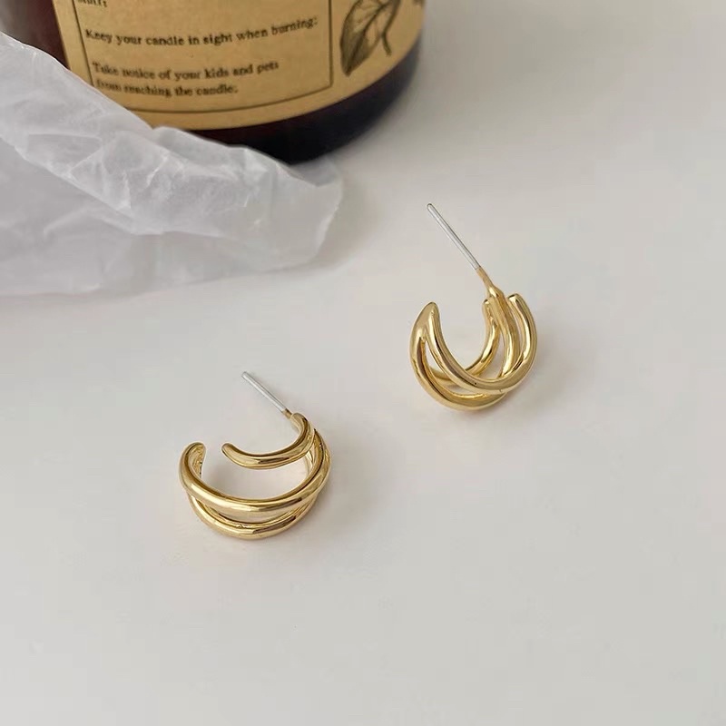 Bông tai xi mạ vintage 3 vòng 2 màu