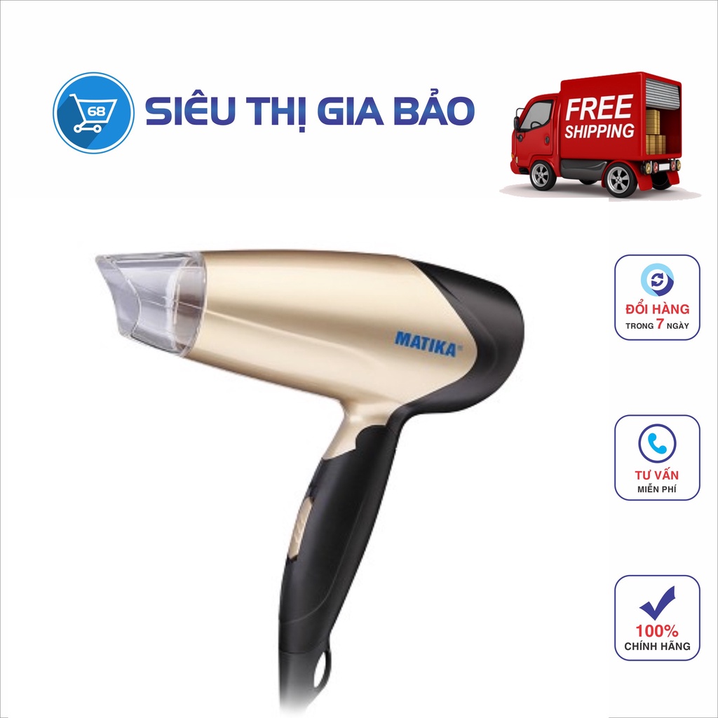 Máy Sấy Tóc MATIKA 1200W MTK-3313 chính hãng Matika màu vàng-đen