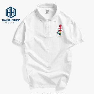 Áo Thun Có Cổ Nam Nữ Vải Cá Sấu 4 Chiều, Áo Thun Cổ Trụ In Hình Logo Con Gà Đầu Đỏ Phong Cách Hàn Quốc, HY Korea