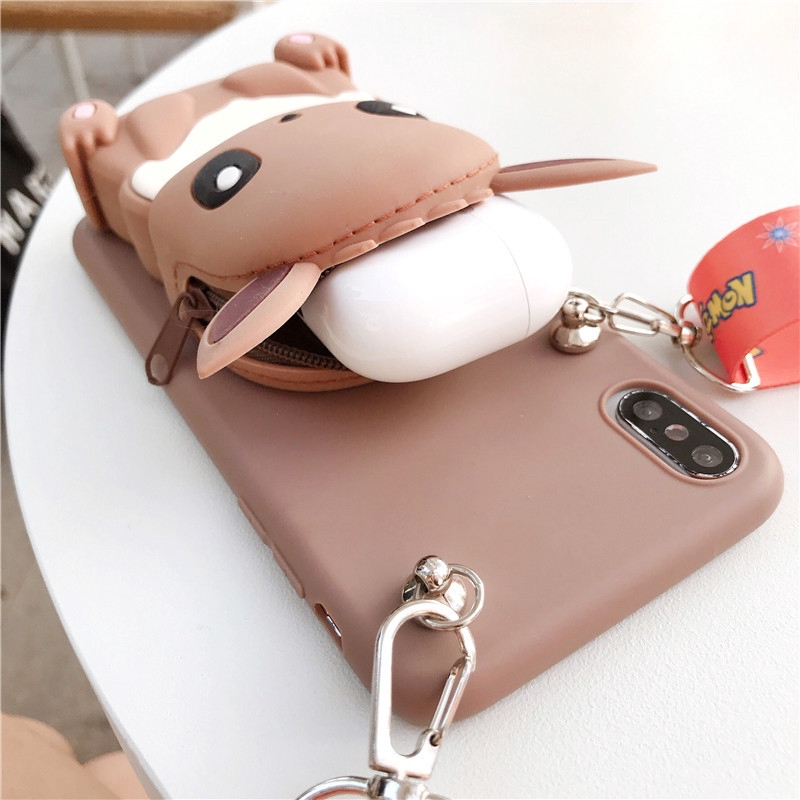 Ốp điện thoại gắn ví hình pokemon + dây cho OPPO Reno/Reno Z/Realme 3/3 Pro/2 Pro/C2/C1/U1/1/F11/F11 Pro