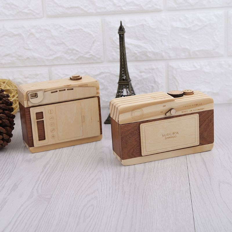 ★TOY♣ Wooden Music Box Retro Camera Design Classical Melody Birthday Home Decoration
