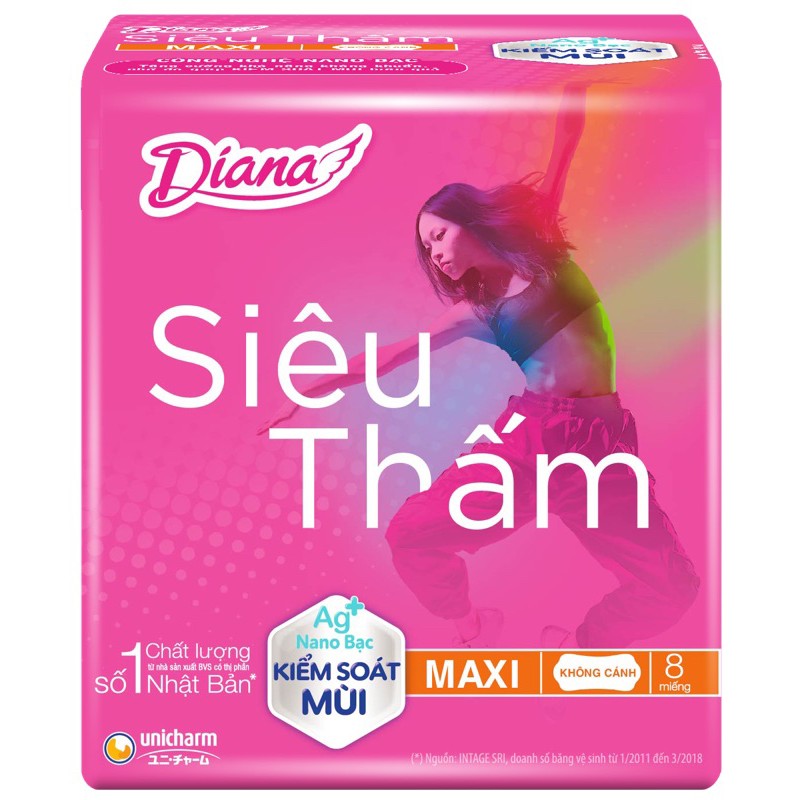 BĂNG VỆ SINH DIANA SIÊU THẤM MAXI 8 MIẾNG CÓ CÁNH/ KHÔNG CÁNH