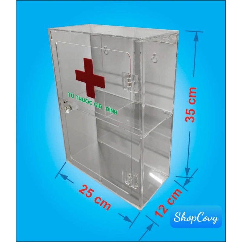 Tủ thuốc y tế gia đình bằng mica trong suốt cao cấp dày dănj 25x12x35cm