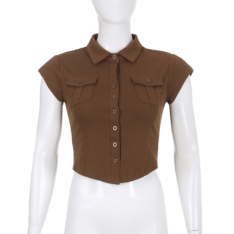 DUNEA Áo sơ mi công sở có túi cổ polo thời trang dành cho nữ