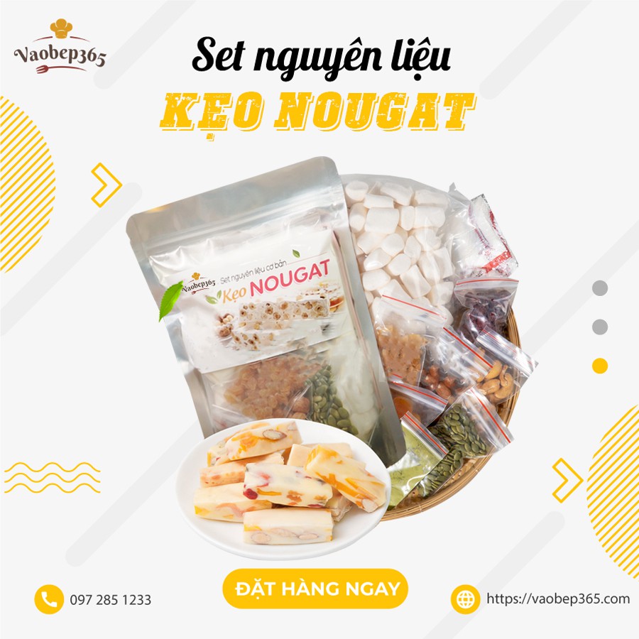 Set Nguyên Liệu Kẹo Nougat, Kẹo Hạnh Phúc Truyền Thống Set 60 chiếc - Vaobep365