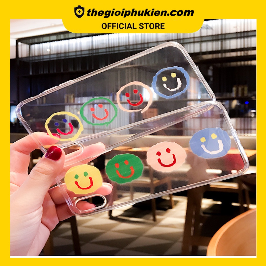 Ốp lưng iphone silicon dẻo trong suốt icon mặt cười dành cho Iphone 6 đến 14promax - T48