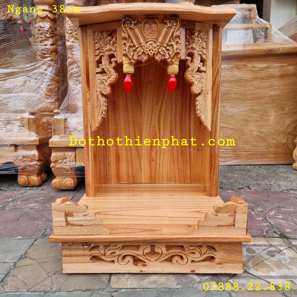 Bàn thờ thần tài ông địa gỗ xoan ngang 38cm mẫu mới