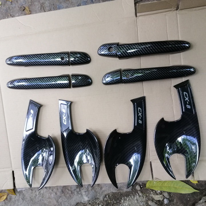 Ốp tay nắm, hõm cửa carbon xe Mazda CX8 2018- 2019- 2020- 2021- 2022 vân cacbon cao cấp