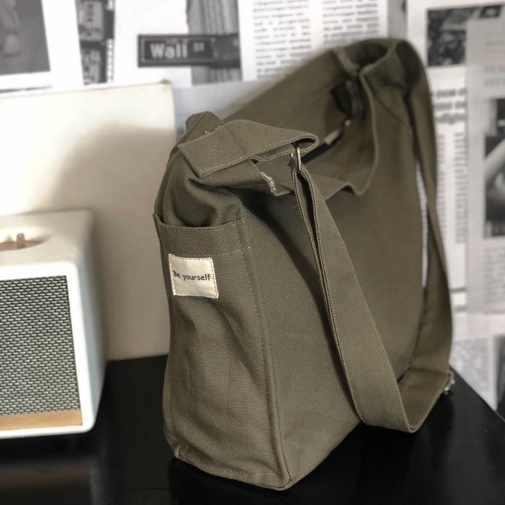 Túi vải đeo chéo unisex vải canvas mộc Tadi House