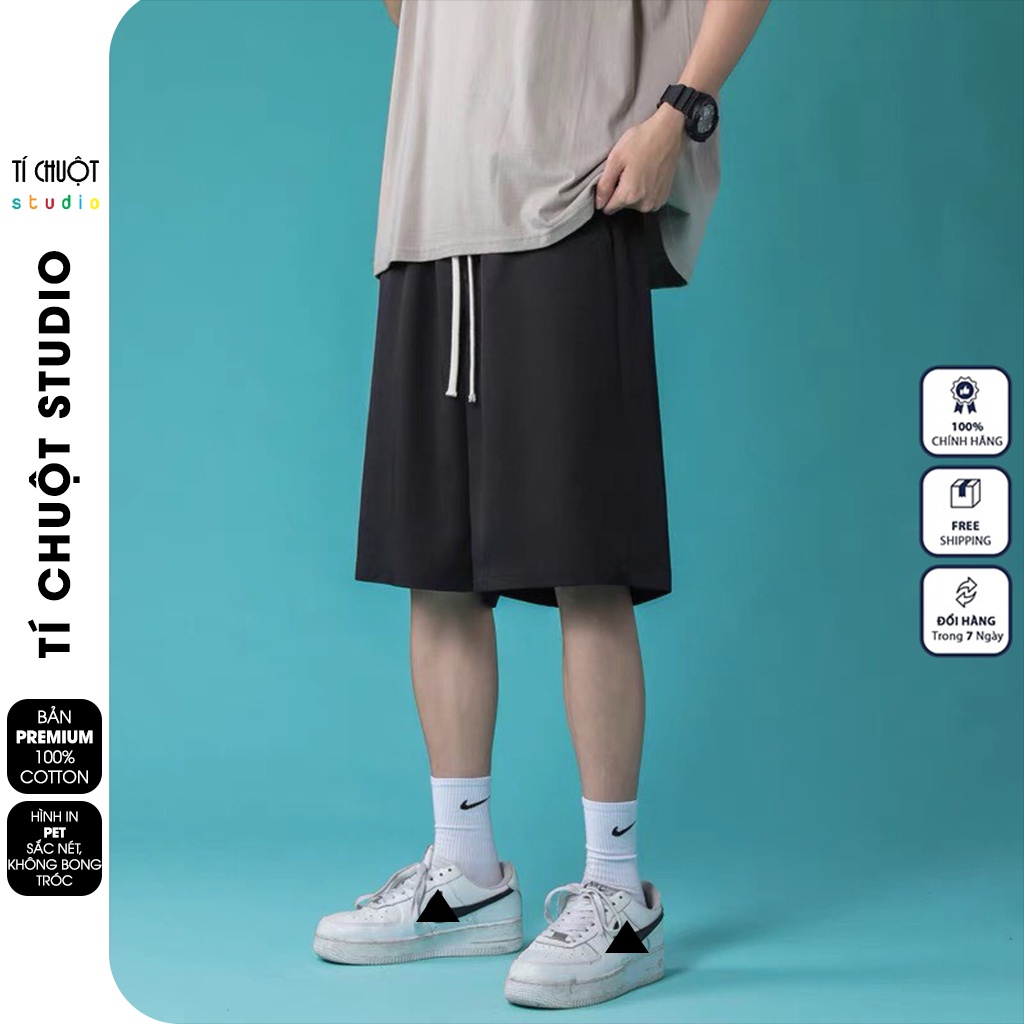 Quần short lửng ngố trơn nam nữ ống rộng, quần đùi thun unisex thời trang mặc nhà - Tí Chuột Studio