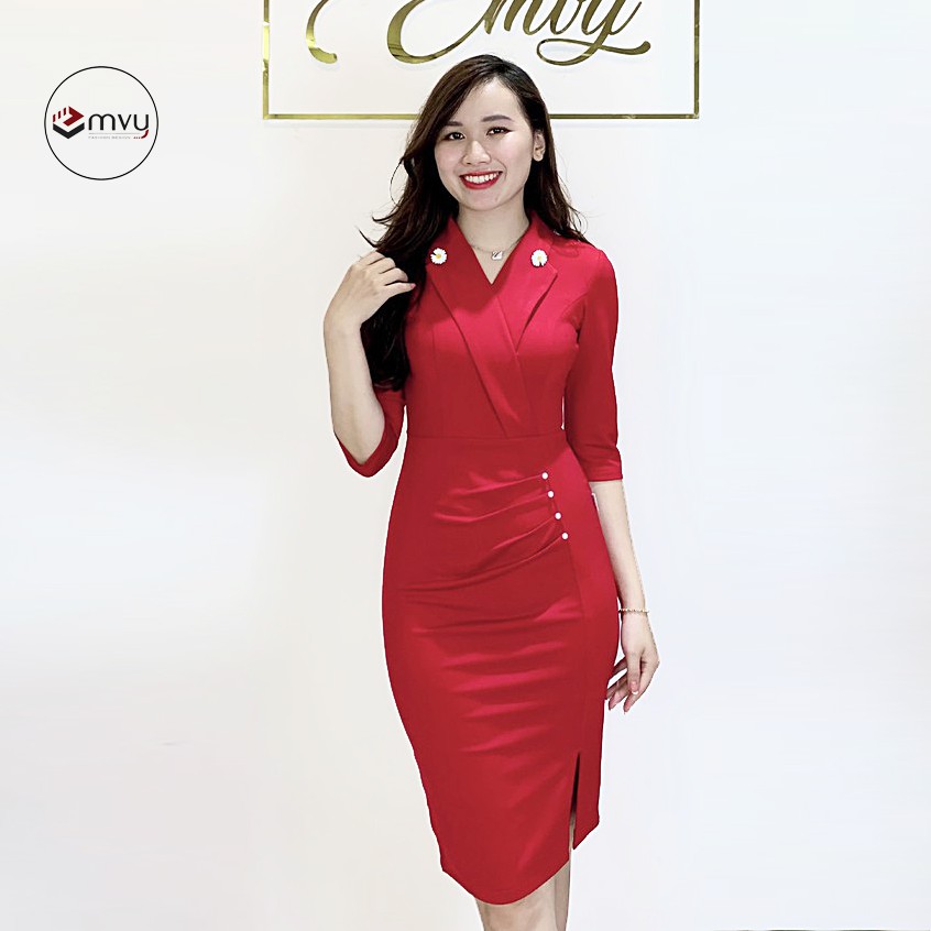 [Mã WAST99 hoàn 12k xu đơn 99k] Đầm Body Cổ Vest phối li eo, tôn dáng ,thanh lịch Emvy - V91 | BigBuy360 - bigbuy360.vn