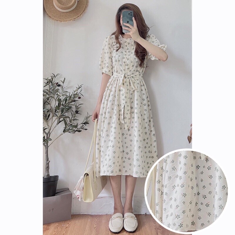 Váy hoa dáng dài thắt eo tiểu thư - Đầm babydoll dáng dài tiểu thư Pea Store