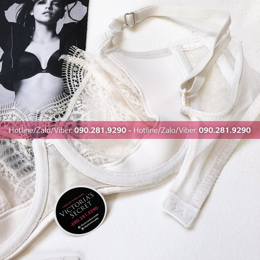 -32B/B70- Áo màu trắng phối ren, kết cườm, không mút nâng, dòng Dream Angels Victoria's Secret USA