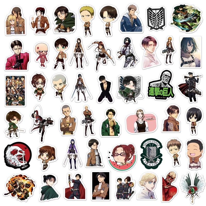 Set 100 miếng dán sticker chống thấm nước Attack On Titan dùng trang trí sổ tay, điện thoại, laptop, vali, ván trượt...