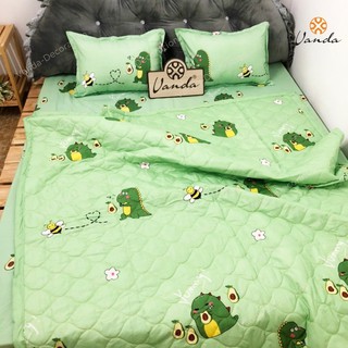 Bộ chăn hè Cotton Poly VN ga gối , drap giường họa tiết khủng long xanh