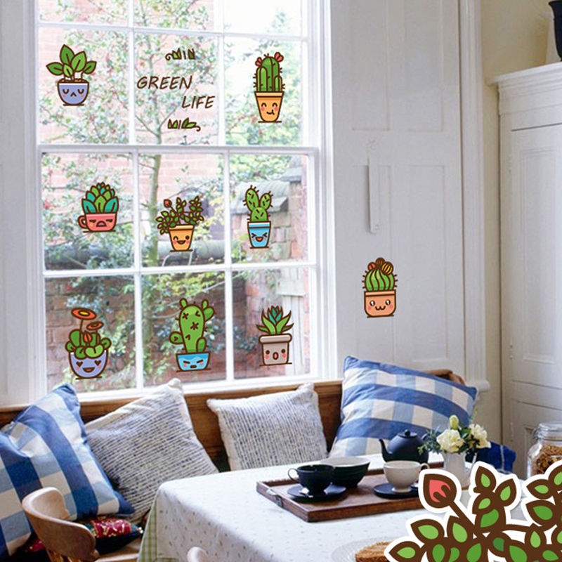 Miếng dán tường PVC hình chậu cây bonsai hoạt họa trang trí phòng ngủ | BigBuy360 - bigbuy360.vn