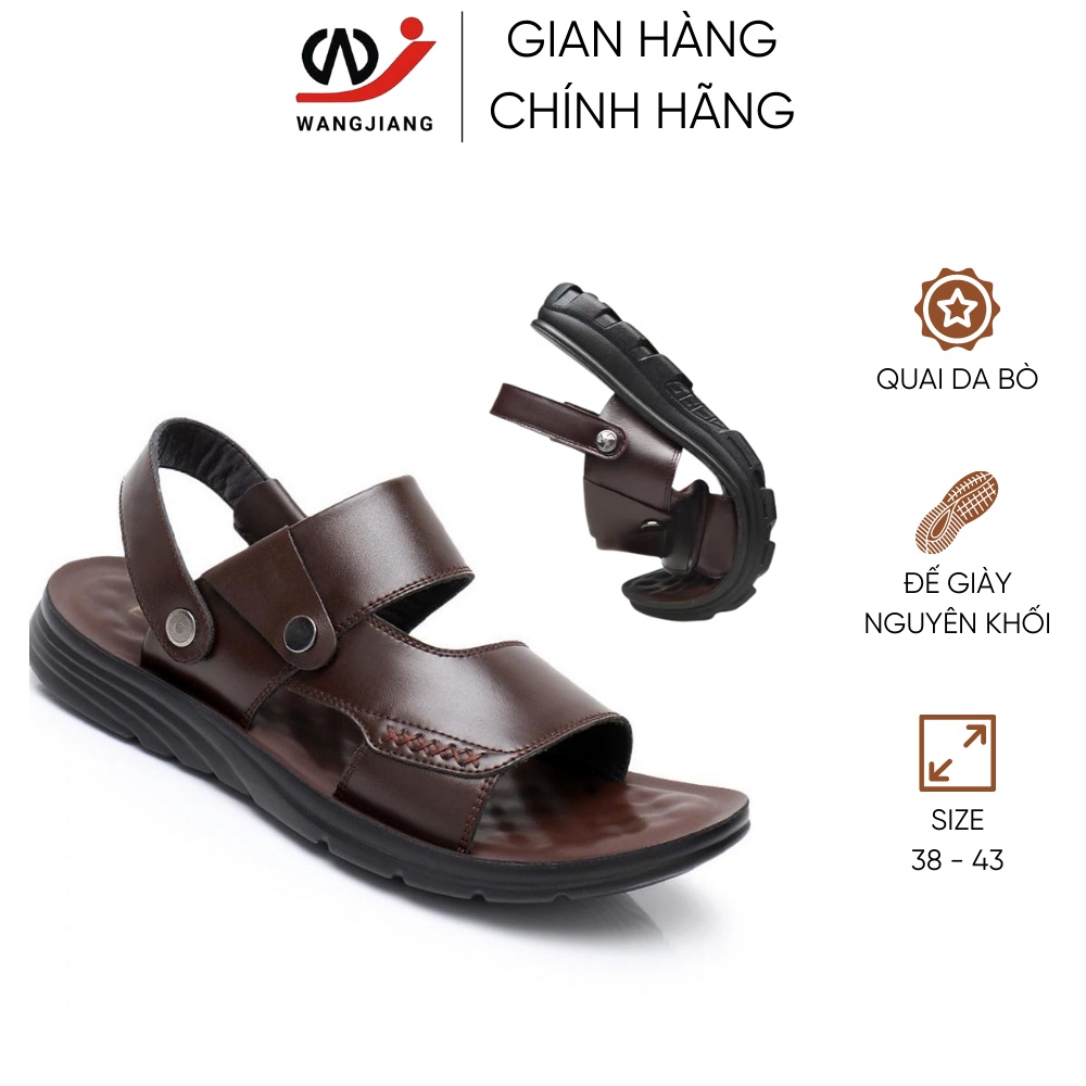 Dép da bò nam WANG JIANG quai ngang chéo có quai hậu cao cấp phong cách Hàn Quốc Mã số 138