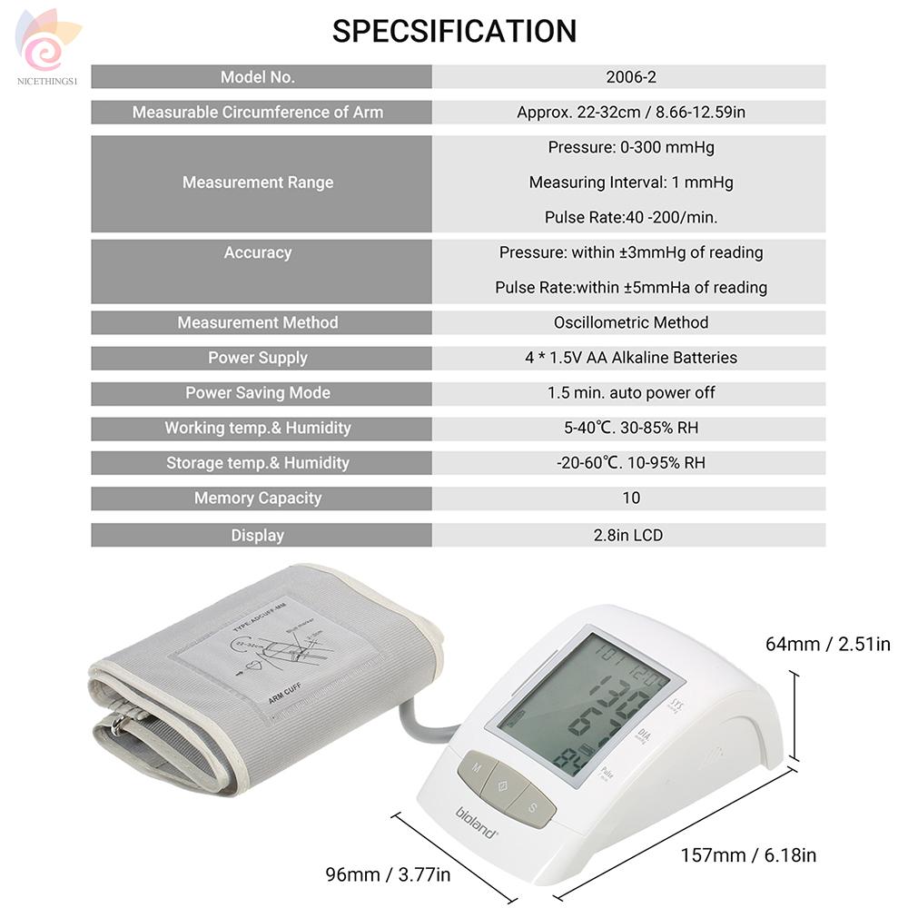 ET bioland 2006-2 Upper Arm Automatic Blood Pressure Monitor Portable Cuff-Style Electric Blood Pressure Pulse Rate Monitor BP Monitor with LCD Display Voiced Instructions 10-Group Readings Storage