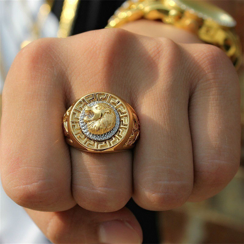 Nhẫn thép không gỉ đầu sư tử phong cách Retro cho nam giới