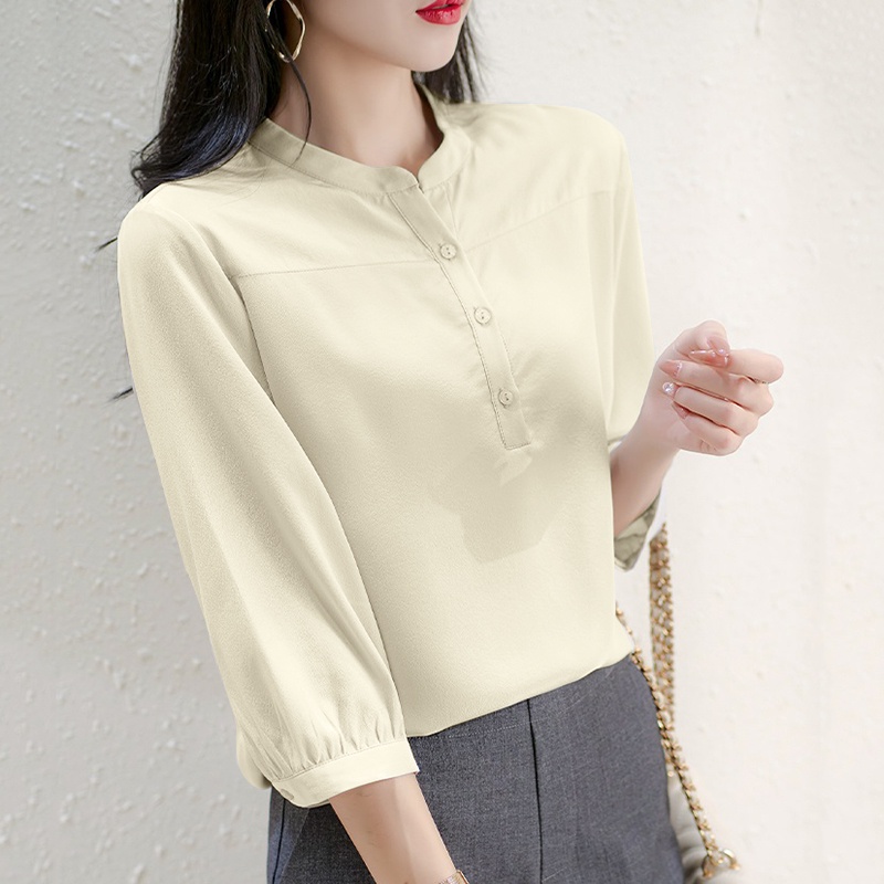 Áo sơ mi ZANZEA tay lỡ 3/4 cổ đứng thời trang đường phố thanh lịch cho nữ