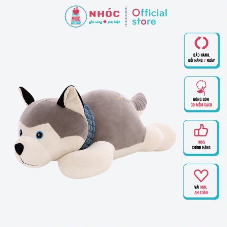 Thú Bông Chó Husky Dáng Nằm Lưng Thêu Lông Mịn TC - NHÓC