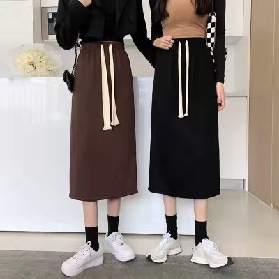 Chân váy dài xẻ tà phối dây rút phong cách Hàn Quốc đơn giản thời trang