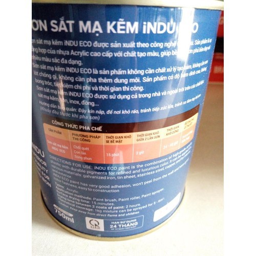 Sơn sắt mạ kẽm Indu hộp 750Ml dùng để sơn trên kẽm, inox