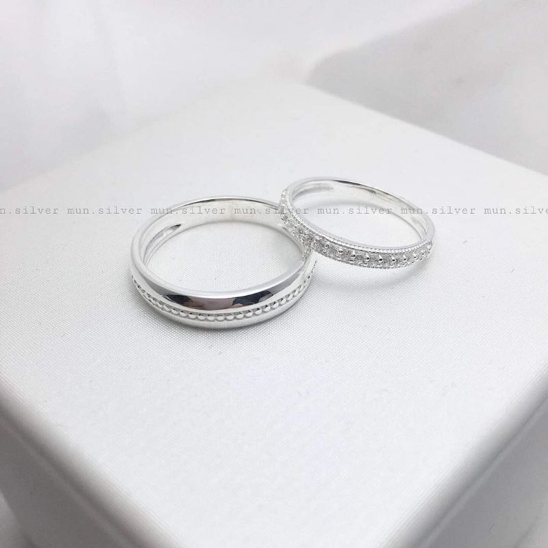 nhẫn đôi bi viền- miễn phí khắc chữ