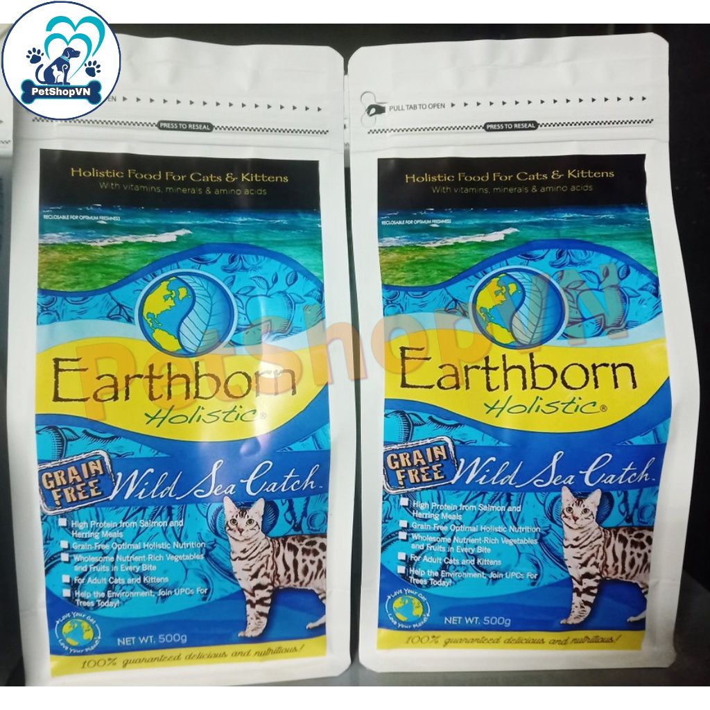 Thức Ăn Cho Mèo Hạt EARTHBORN HOLISTIC WILD SEA CATCH Túi 50G Vị Cá Hồi & Cá Trích