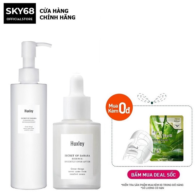 Combo Dưỡng Da Trắng Da, Phục Hồi Da Chiết Xuất Xương Rồng Huxley ( Serum Brightly Ever After 30ml + SRM 200ml )