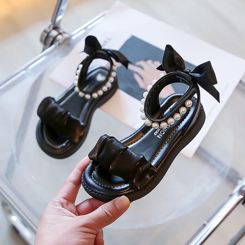 Sandal Đế Mềm Đính Nơ Và Dây Cột Ngọc Trai Thời Trang 2022 Cho Bé Gái Sandal ngọc bé gái
