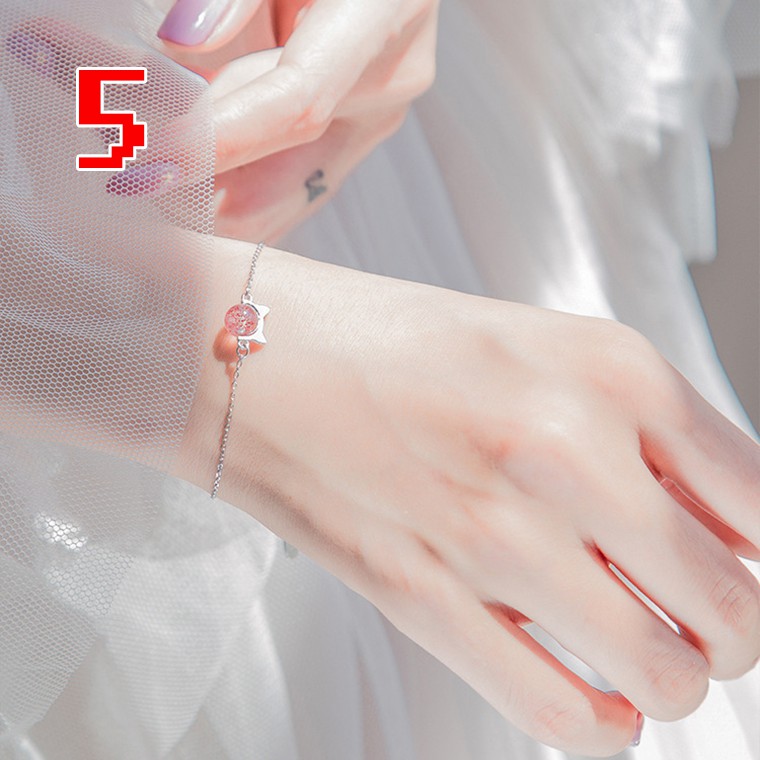 Bông Tai Mạ Bạc 925 Hình Mèo Và Dâu Tây Đính Pha Lê