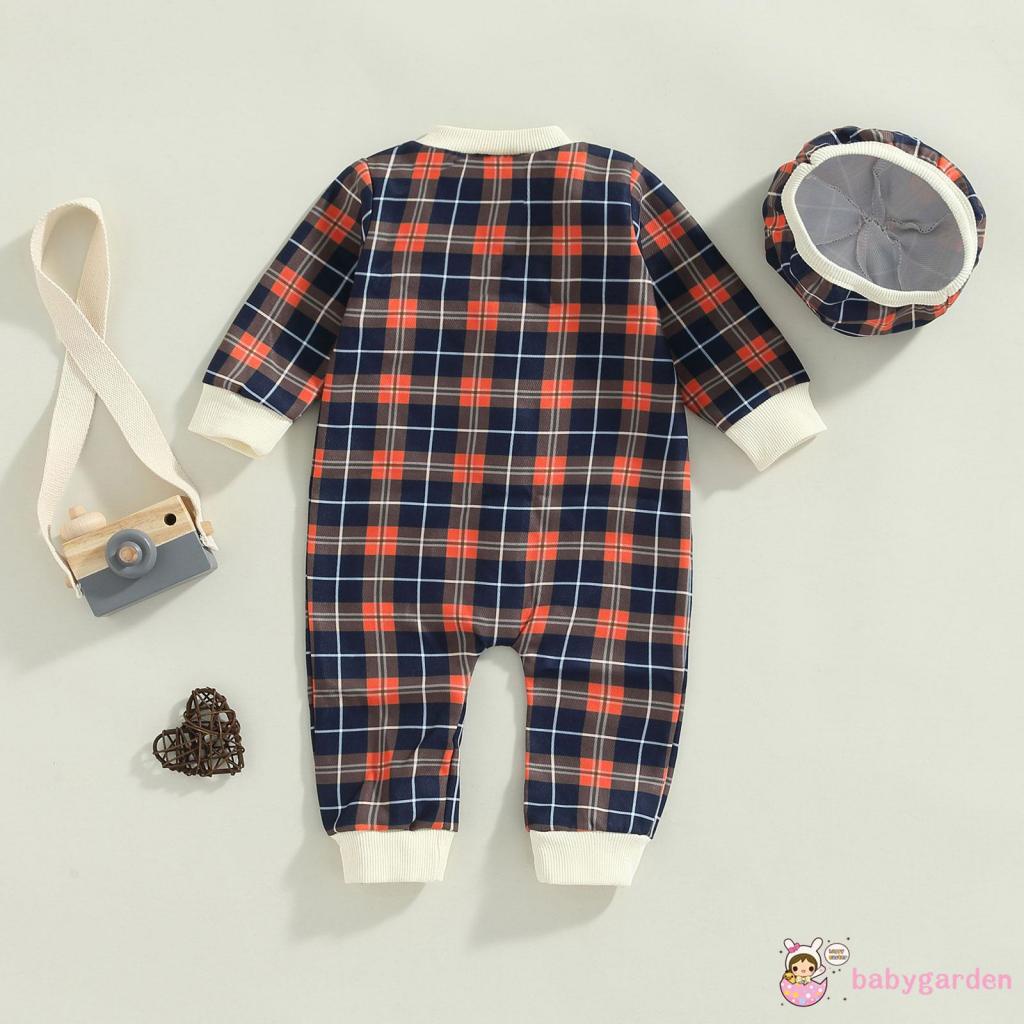 Bộ Áo Liền Quần Tay Dài Cài Nút + Mũ Trùm Đầu Thời Trang Mùa Thu Cho Bé Trai 0-24 Tháng Tuổi