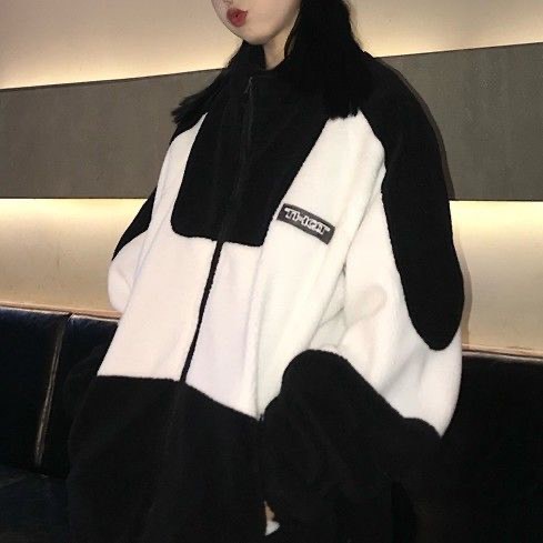 Áo khoác nỉ hoodie phối màu đen trắng lót lông Hàn Quốc có ảnh thật | BigBuy360 - bigbuy360.vn