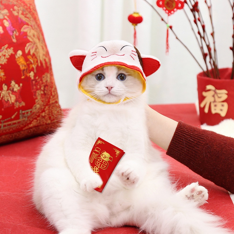 [Nón Đội Chơi Tết Cho Thú Cưng] ⚡Kiểu Dáng Đáng Yêu Hình Thần Tài, Mèo, Bò Ngộ Nghĩnh