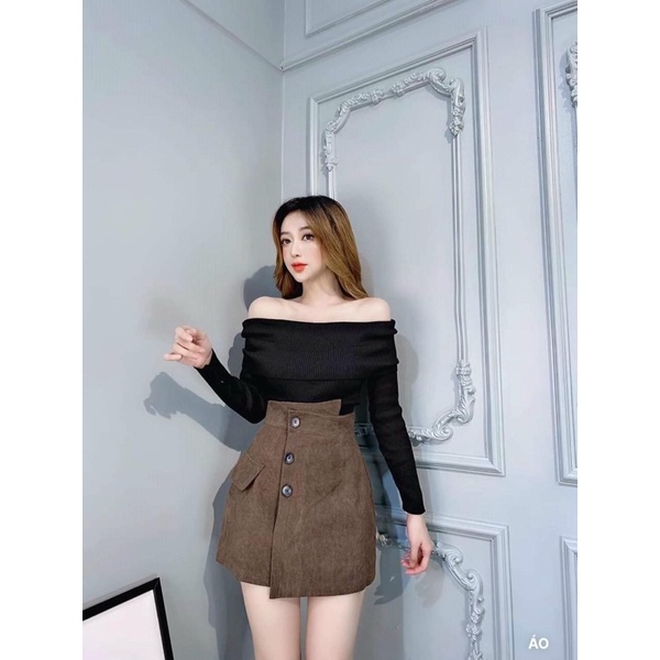 Set áo trễ vai + Chân váy len gân ôm dáng full màu V194 freesize AĐ BOUTIQUE