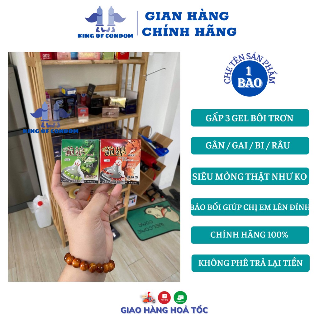 Bao cao su Runbo Gân Gai Bi Râu/Nhiều Gel bôi trơn/Siêu mỏng Tăng kích thước khoái cảm Hộp 1 - KOCODA