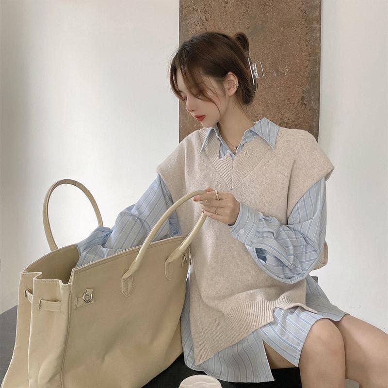 Set Áo Sơ Mi Kèm Gile Xinh Phong Cách Vintage